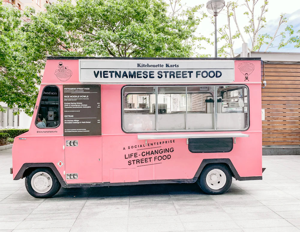 Street food van serving customers